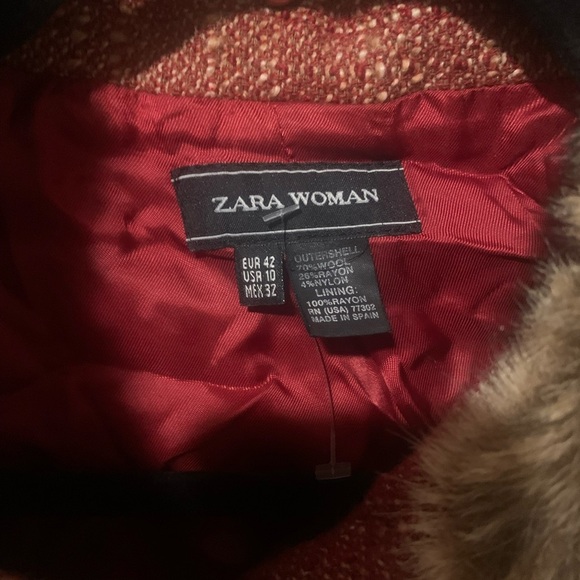 ZARA Womans coat sz 10 red detachable hood - Picture 4 of 6
